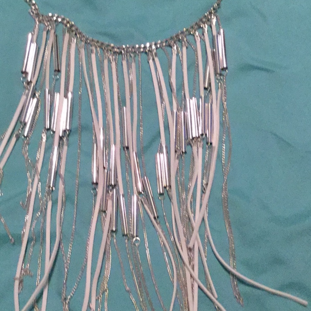 Express white leather & silver necklace